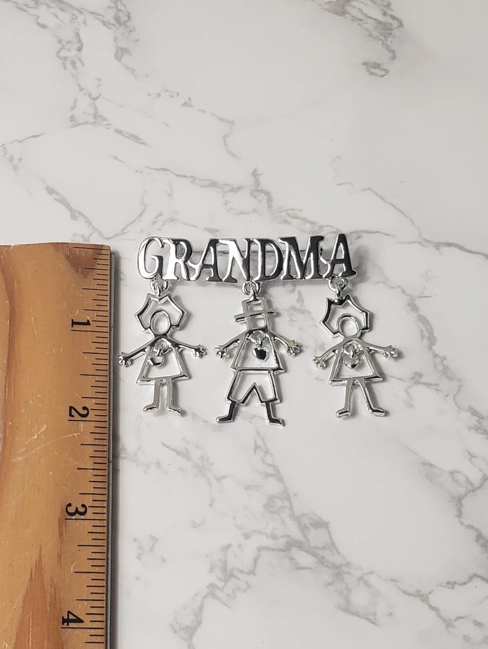 Vintage GRANDMA Silver-tone Dangling Brooch Pin